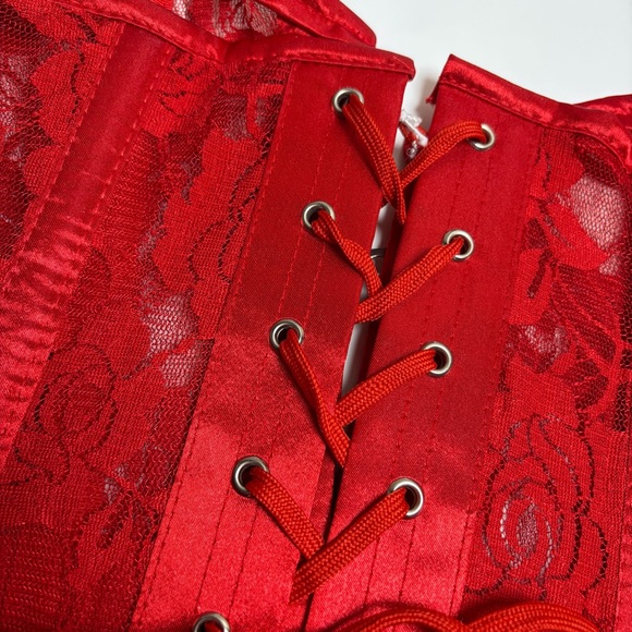 FINAL PRICE! Red Lace Corset Romantic Glam Lace Up Waist Cincher Size Large - Picture 14 of 16
